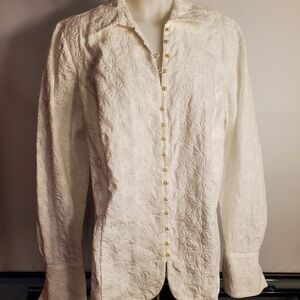 Coldwater Creek 1X Textured White Blouse